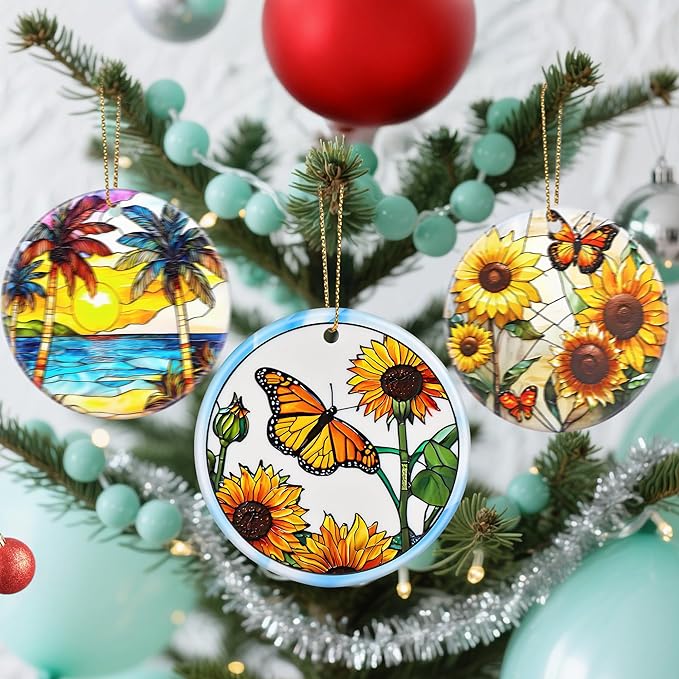 Christmas Ornaments, Dodosky 2.8in Ceramic Hanging Ornament, Xmas Decor, Christmas Tree Ornaments, Xmas Decorations for Tree, Holiday Ornament, Butterfly Lovers Gifts, Gifts for Women, Mom, Grandma