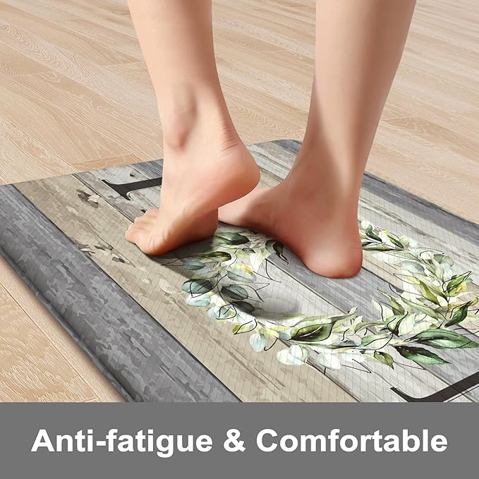 KIMODE Anti Fatigue Kitchen Mats, Farmhouse Kitchen Rugs Sets of 2, Non Slip Kitchen Mats for Floor, Cushioned Kitchen Floor Mats for Sink, Laundry, Office, Desk Grey 17"x59"+17"x29"