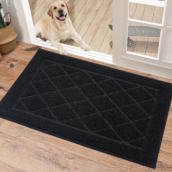 BEQHAUSE Dirt Trapper Door Mat 20" x 32", Doormat Non-Slip Entryway Rugs Washable, Dog Door Mat Stain Resistant and Absorbent Welcome Floor Mat for Front Back Door, Muddy Wet Shoes & Paws, Black