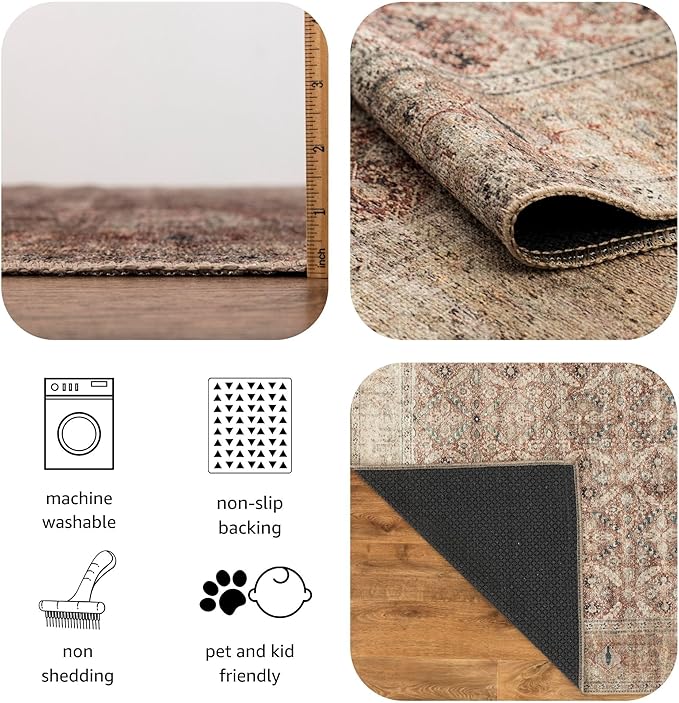 Keen Home Design 2x7 Rug - Machine Washable Runner Rug with Non-Slip Backing, Ideal for Hallway, Entryway, Kitchen, Laundry Room - Vintage, Easy Clean, Durable, Low Pile - (2'6" x 7')