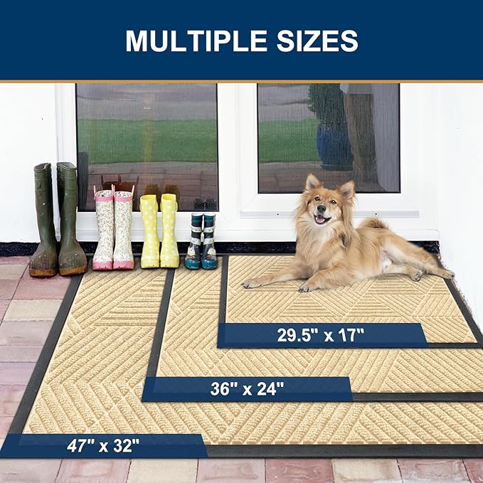 Smiry Front Door Mat Outside Entrance, Heavy Duty Sturdy Natural Rubber Doormat, Trap Dirt and Moisture, Easy Clean Low Profile Mats for Indoor Outdoor Entry, Irregular Triangle (71x47, Beige)
