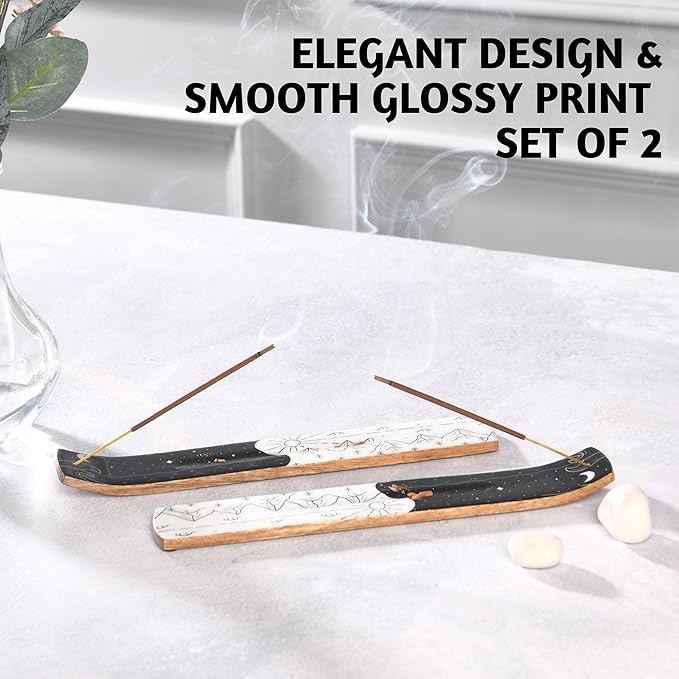 Folkulture Set of 2 Incense Holder or Incense Burner for Insence Sticks, Insence Burner Holder or Ash Catcher, Inscent Tray or Wooden Insense Stick Holders, Mango Wood, Yin Yang