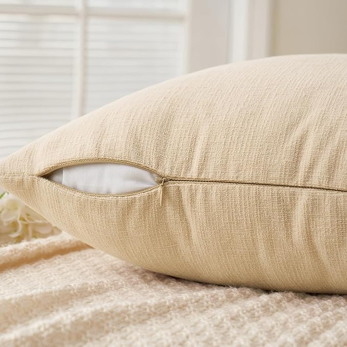 MIULEE Beige Couch Pillow Covers 18x18 Inch, Set of 2 Soft Chenille Decorative Square Throw Pillow Covers Farmhouse for Sofa Living Room Bed
