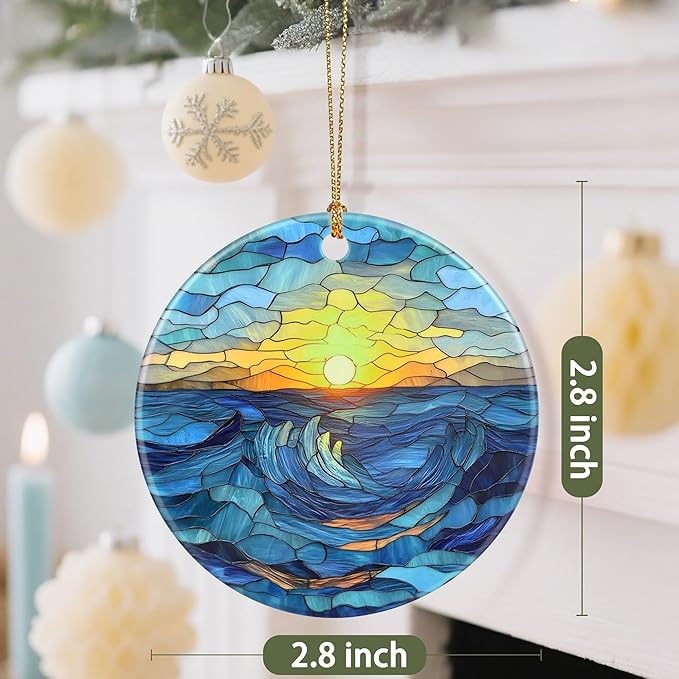 Beach Sunrise-Themed Christmas Tree Decorations, Christmas Ornaments, Keepsake Ornaments, Holiday Decor, Xmas Gifts, Gifts for Sunrise Lovers & Nature Lovers