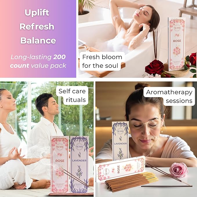 Lavender & Rose - Combo Pack of Incense Sticks - 100 Insence-Sticks of Each Scent - Total 200 Inscents - Inciensos Aromaticos para La Casa - Made with Natural Non Toxic Ingredients