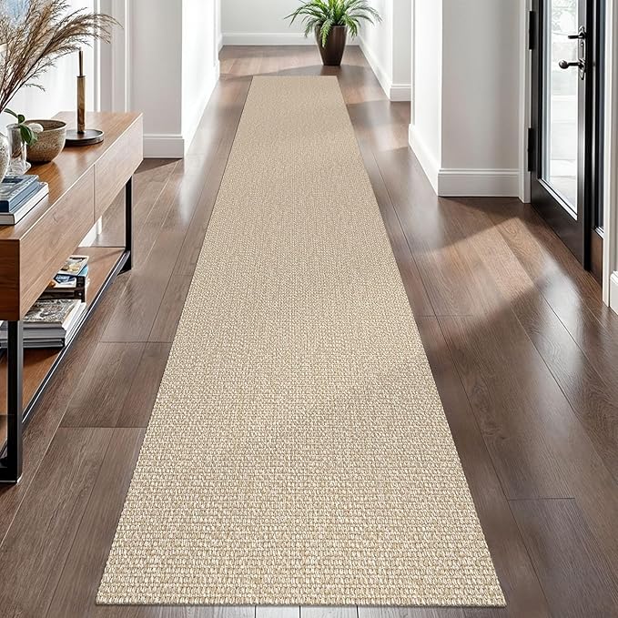 EARTHALL Washable Runner Rug 2x12 Ft Non Slip Runners for Hallways Long Cotton Rubber Backed Kitchen Runner Braided Indoor Floor Carpet Runners for Entryway, Hall, Kitchen, Send/Beige