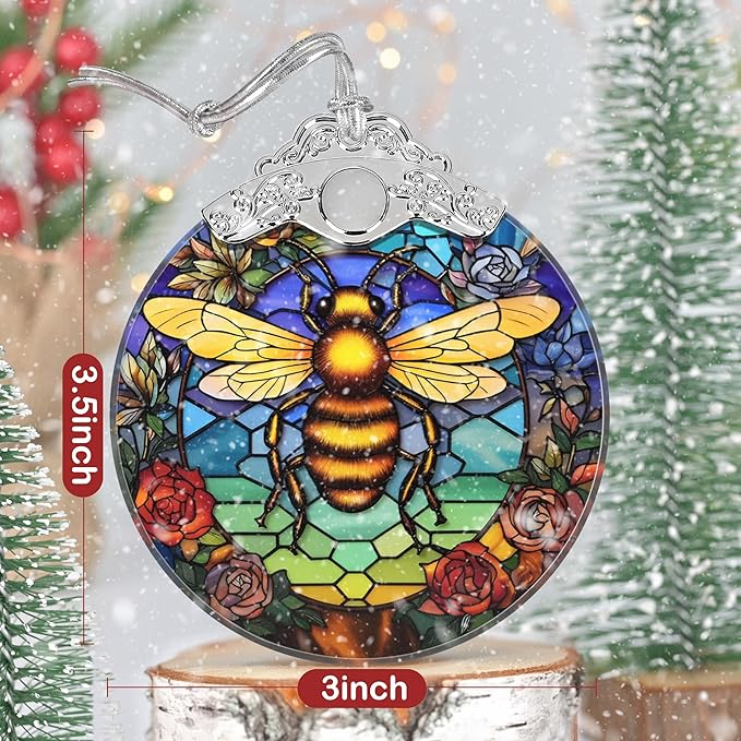 Bee Ornament, Christmas Ornaments, Christmas Decorations for Tree, Stained Glass Ornament, Heirloom Keepsake, Gift Exchange, Gift Ideas, Bauble Present