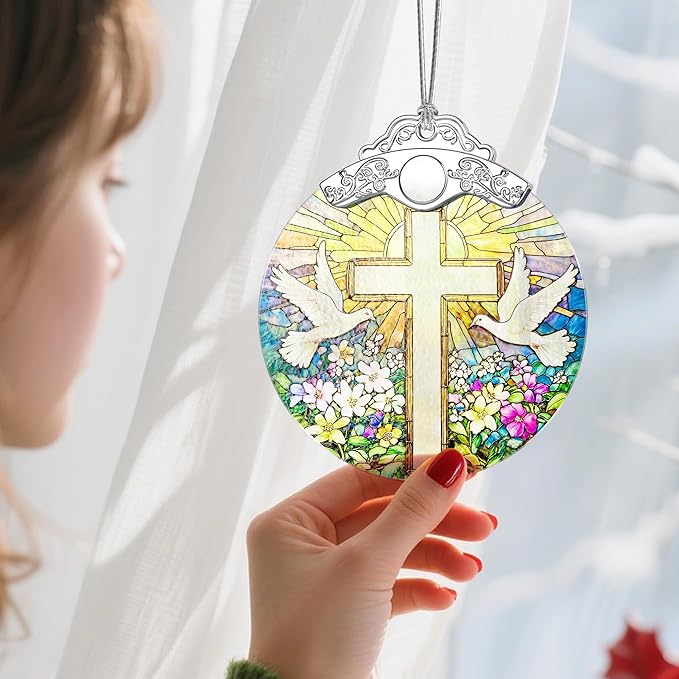 Christmas Ornament, Stained Glass Ornament, Christmas Ornaments for Tree, Hanging Ornaments for Home Decor & Xmas Decorations – Holiday Decor, Gift Ideas, Perfect Holiday & Xmas Gifts - Cross