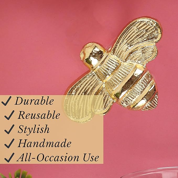 ALPHA Living HOME Bee Napkin Ring Serviette Rings Set of 12 Metal Napkin Ring Dinner Napkin Holders for Cloth Napkins Thanksgiving Wedding Christmas Party Kitchen Table Decoration (Gold)