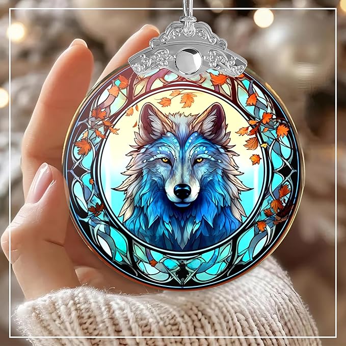 Dog Ornaments for Christmas Tree, Dog Ornament, Big 4 Inch Acrylic Hanging Art, Tree Ornaments, Holiday Decoration, Car Interior Accent, 2025 Christmas Ornament (Mystic Wolf)