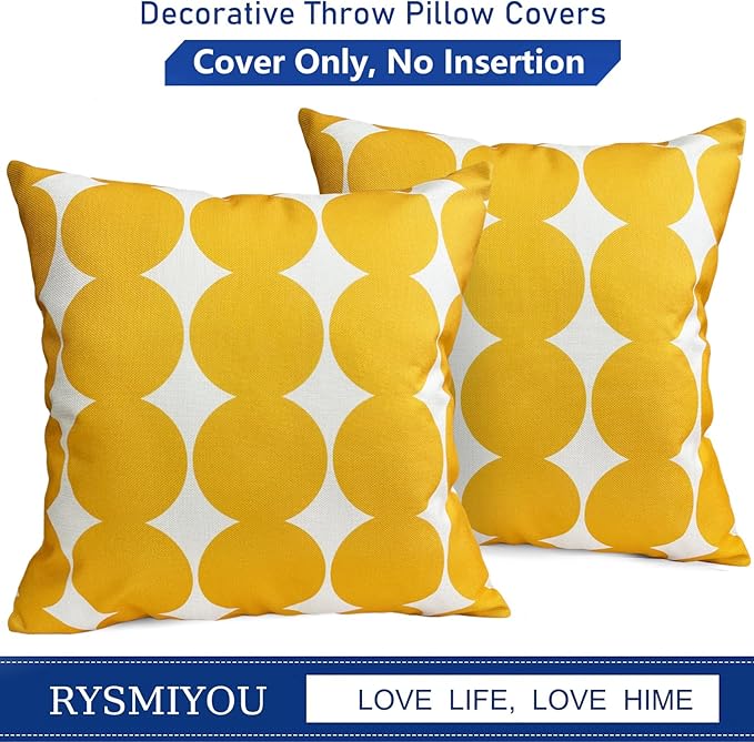 Decorative Throw Pillow Covers Set of 2 Chrome Yellow Fashion Polka dot Pillow Covers 20x20 Inch Throw Pillow Cover Linen Pillowcase Farmhouse Outdoor Pillow Covers for Couch Sofa Bedroom