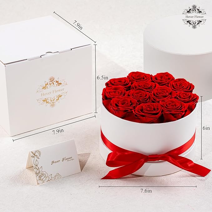 Preserved Roses in a Box, Blooming Real Roses Decor, Eternal Flowers for Delivery Prime, Best Gifts Birthday, Wedding, Anniversary, Mother's Day for Her, 12-Pieces (Red)