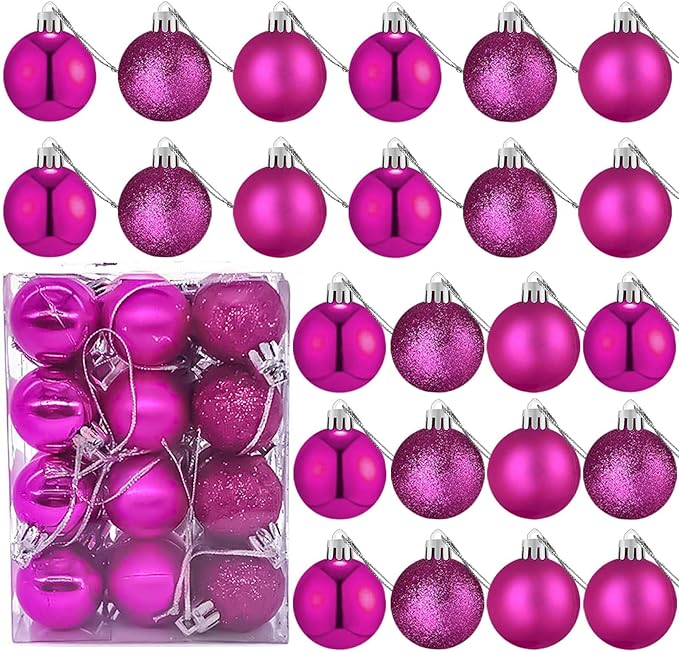 24 Count Mini Rose Red Ornaments for Mini Christmas Tree, Small Shatterproof Christmas Tree Ornaments Balls Party Decorations, 1.2 Inch