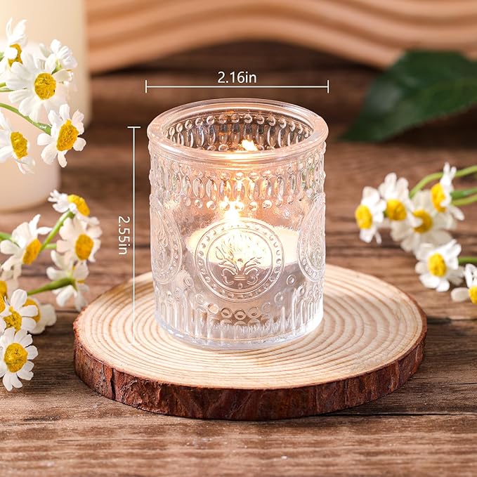 12 Pcs Clear Votive Candle Holders, Glass Tealight Candle Holders Embossed Candle Holder for Wedding Table Centerpiece, Home Decor, Birdal Shower, Party