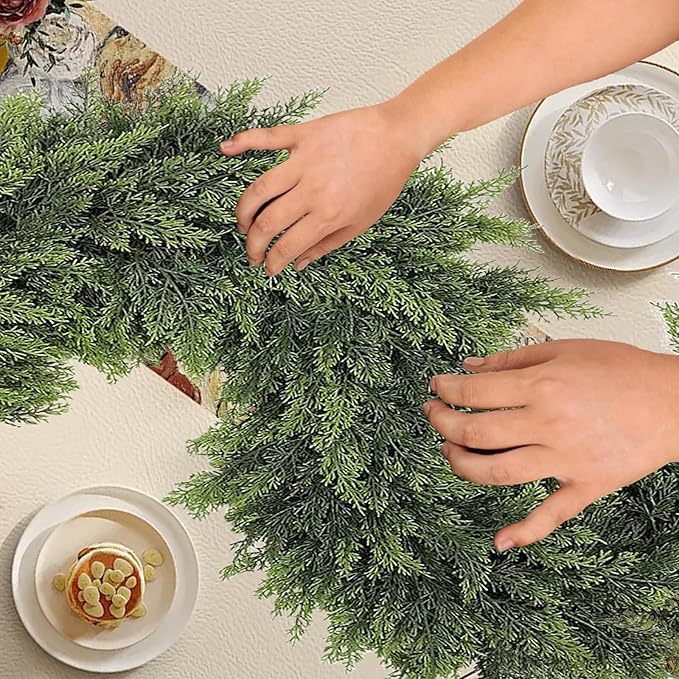6FT Real Touch Cedar Garland for Fireplace - Artificial Christmas Garlands Realistic Faux Greenery Fake Pine Needles Garland for Holiday,Table, Window,Mantel,Stairs, Home,Indoor Outdoor Decor (1PCS)