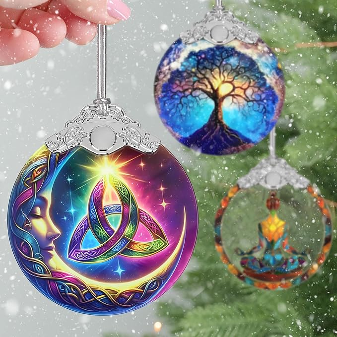 Christmas Ornaments, 3" Stained Glass Christmas Decor, Christmas Tree Ornaments, Christmas Tree Decorations, Unique Gift Idea, Perfect for Holiday Party, Window, Tree, Home Decor - Moon & Celtic