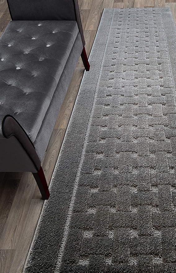 Non Slip Washable Carpet Runner Rug with Rubber Backing, Custom Floor Mat for Kitchen Hallway Stairs Bedroom Bathroom Entry, Anthracite Grey, Your Choice of Length, 26 Inch X 19 feet