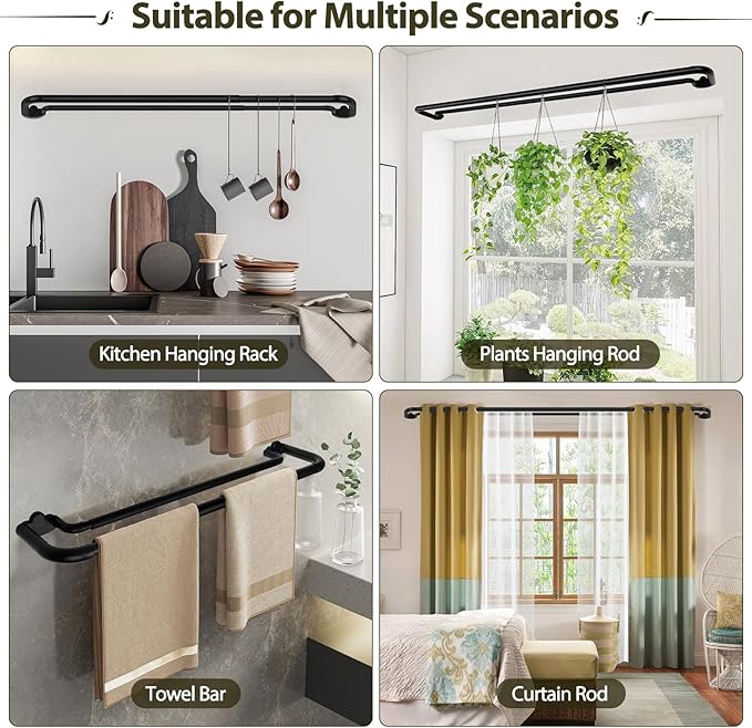 Double Curtain Rods 48 to 84 Inches, HOTOZON Blackout Double Curtain Rods for Windows 36 to 80 Inches (3-6.6 ft), 6/8 Inches Wrap Around Room Darkening Telescoping Drapery Rod, Black