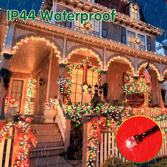XURISEN 403FT 1000 LED Christmas Lights Outdoor Green Wire String Lights 8 Modes with Timer Memory Waterproof Fairy Light Plug in for Xmas Tree Wedding Yard Party Holiday Decorations(Red+Green+White)