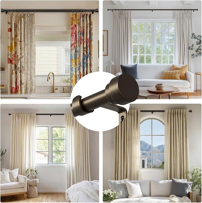 Oneach Brown Curtain Rods for Windows 66 to 120 Inch, 1 Inch Pole Adjustable Length Heavy Duty Metal Curtain Rod Set, for Outdoor Bedroom Kitchen Living Room (16 to 120 Inch)