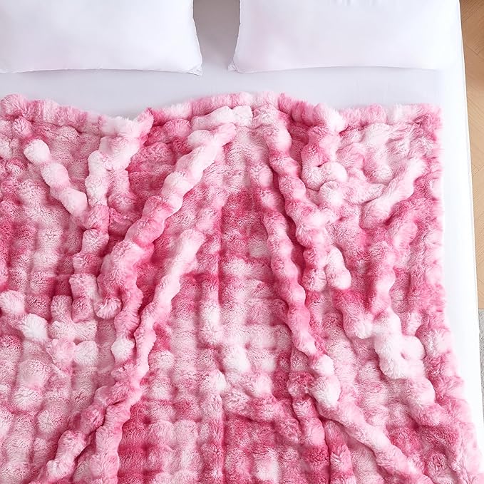 50x60 Inches Ultra-Soft Fuzzy Faux Fur Plush Throw Blanket - Thick, Warm Sherpa for Couch, Sofa, Bedroom, Camping - Decorative Blanket for Cozy Warmth, Bubble Pink Tie Dye