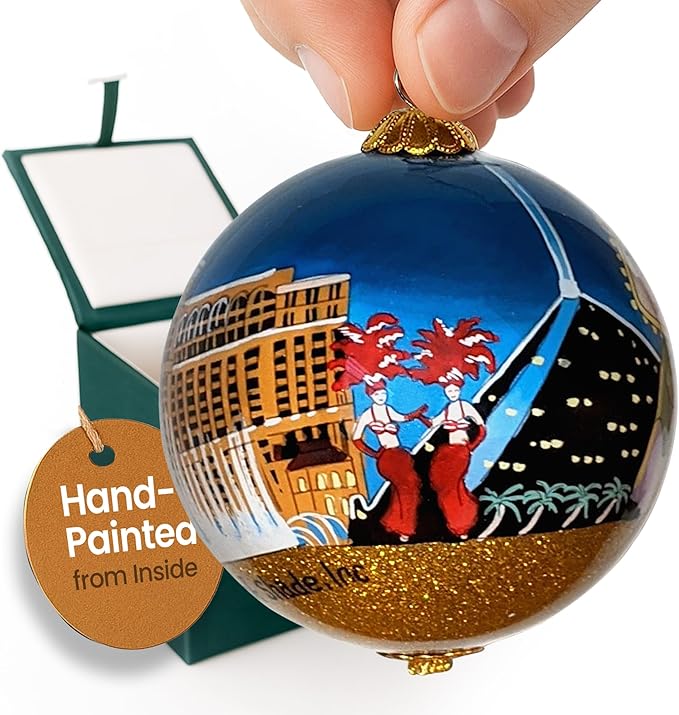 Las Vegas Christmas Ornament Hand Painted from Inside with Gift Box