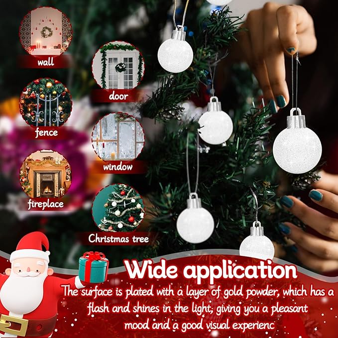 36Pcs 1.6Inch Christmas Balls Christmas Tree Decoration Ornaments Shatterproof Glitter Christmas Hanging Balls for Christmas Tree Party Wedding Indoor Outdoor Decoration(White, 1.6inch-36pcs)