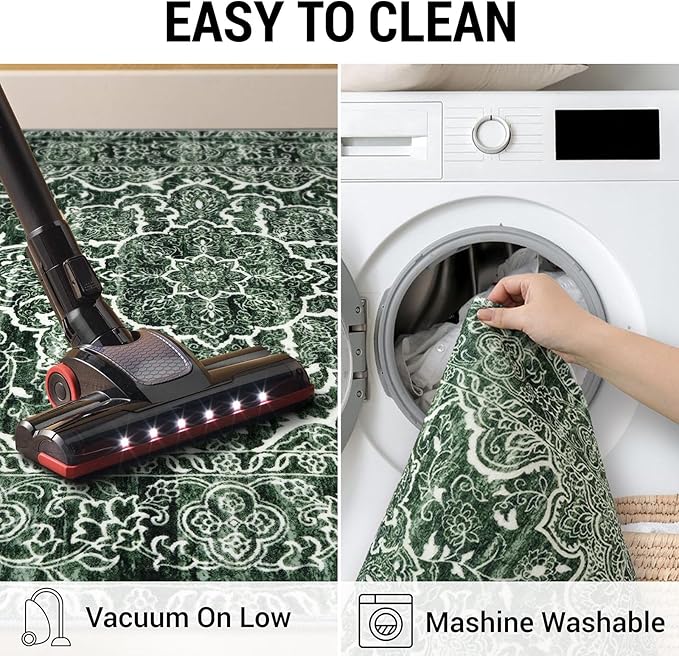 KUTA Vintage Runners for Hallways 2x8 Dark Green, Modern Floral Kitchen Rugs Non-Slip Washable Ultra Soft Printed Retro Distressed Carpet Entryway Runners for Bedroom Living Room Decor