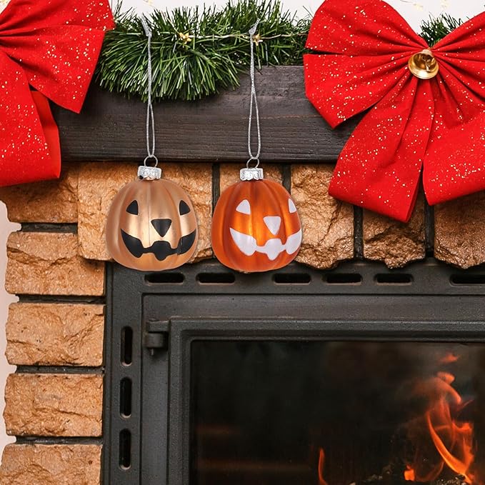 Unomor 12pcs Shatterproof Plastic Halloween Pumpkin Ornaments Mini Hanging Ball Decorations for Tree Spooky Fall Party Supplies Indoor Outdoor Seasonal Decor