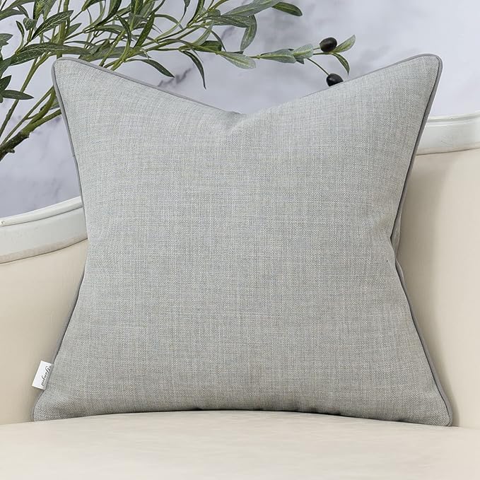 Yangest Patchwork Pillow Cover 18x18 Inch Luxury Cotton and Linen Cushion Cover Faux Leather Pillowcover for Couch Bedroom Living Room, Gray