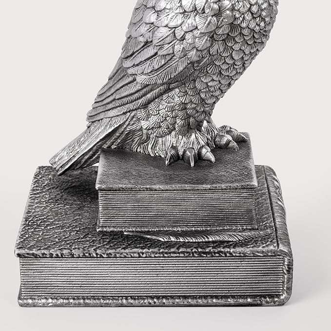 Owl Bookends, Book Ends for Shelves, Vintage Resin Decorative Bookends with Anti-Slip Base for Books Lovers Home Office Decor Book Holder (Silver)