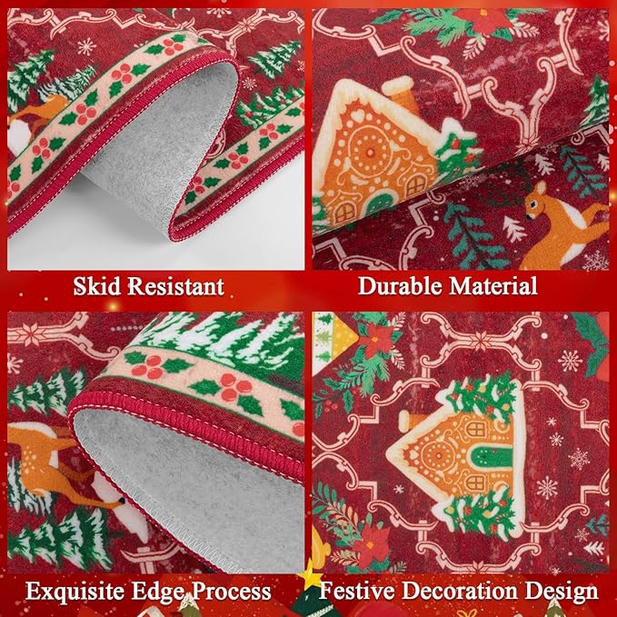 HEBE Christmas Area Rug 2'x3', Non Slip Farmhouse Red Rugs for Living Room, Washable Soft Area Rugs for Bedroom Christmas Low Pile Indoor Floor Carpet for Dining Room Xmas Holiday Decor
