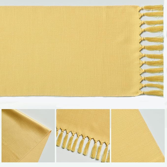 Artoid Mode Yellow Tassel Table Runner, Summer Linen Blend Rustic Farmhouse Style Kitchen Table Decoration Holiday Wedding Party Dinning Decor 13x72 Inch