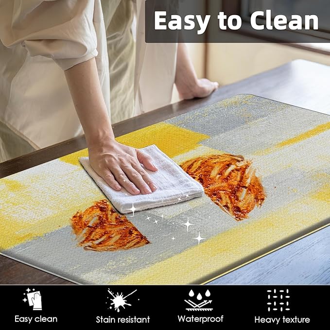 Arttown Gray Yellow Anti-Fatigue Kitchen Rug Set of 2 Office Contemporary Abstract Vintage Cushioned Floor Standing Mat Waterproof Non-Slip Kitchen Mat PVC Ergonomic Comfort Foam Rug