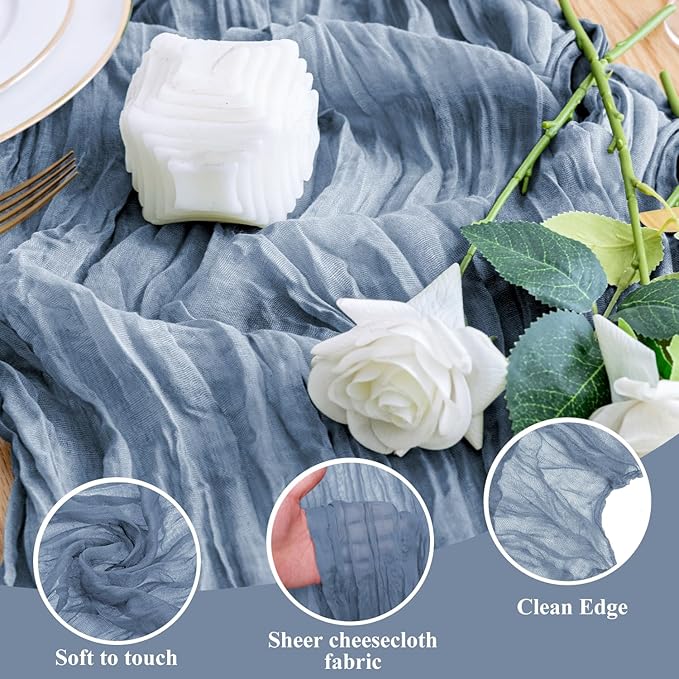 Wokceer Cheesecloth Table Runner 6Pack 10FT Dusty Blue Boho Gauze Fall Christmas Cheese Cloth Table Runner for Party Long Rustic Sheer Table Runners for Baby Bridal Shower Wedding Easter Table