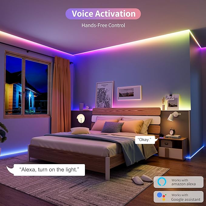 PAUTIX RGB Smart IC COB LED Strip Lights,6.56ft/2m Addressable UL-Listed 24V Chasing Color Flexible Tape Light Multicolor,Work with Alexa/Google Assistant,for Cabinet,TV,Bedroom,Party DIY Decoration