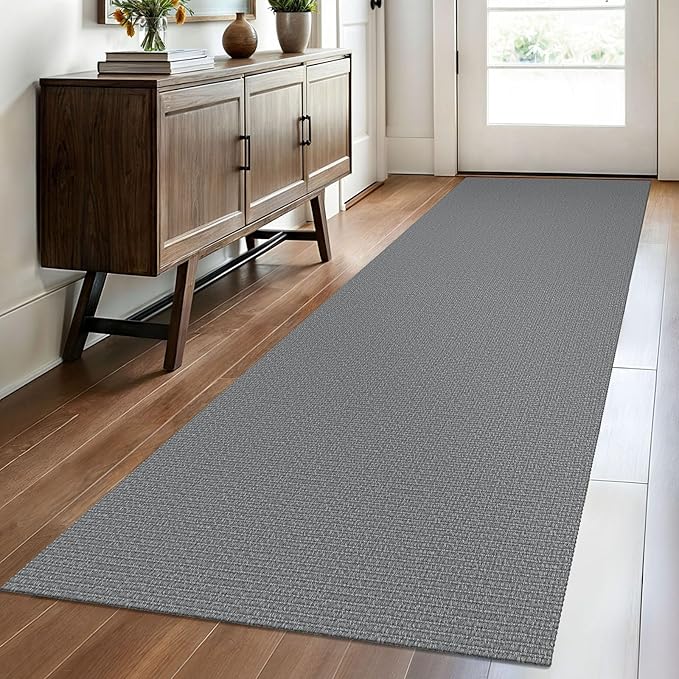 EARTHALL Washable Runner Rug 2.6x8 Ft Non Slip Runners for Hallways Cotton Rubber Backed Kitchen Runner Braided Indoor Floor Carpet Runners for Entryway, Hallway, Kitchen, Bedroom, Charcoal Gray