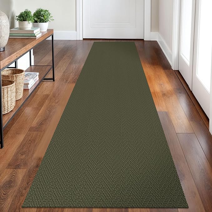 Braided Runner Rug 2x8 Ft Washable Runners for Hallways Kitchen Runner Rug with Rubber Backing Cotton Entryway Runner Indoor, Woven Floor Carpet for Hall Kitchen Bedroom, Dark Green