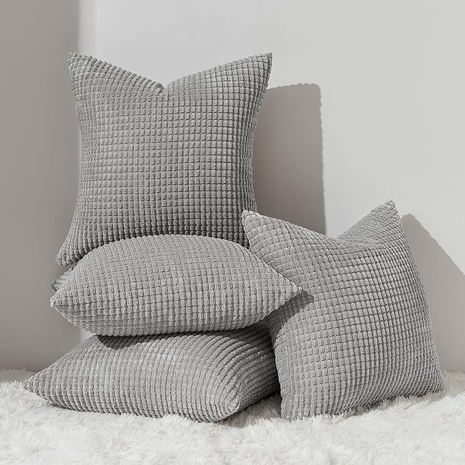 Topfinel Pillow Covers 22x22 Inch Set of 4 Decorative LightGrey Soft Corduroy Boho Striped Throw Pillow Covers Patchwork Cushion Cases Cute Aesthetic Home Decor for Couch Sofa Bed
