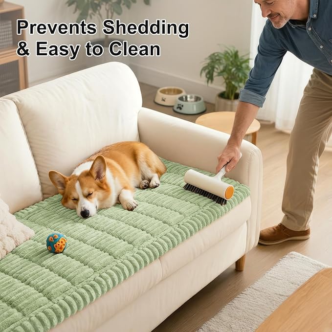 Smiry Couch Cover for Dogs Washable, Non Slip Fuzzy Pet Couch Covers for 3 Cushion Sofa Pet Friendly, Thick Soft Sofa Slipcovers Cushion Protector (Green, 27.6" x 27.6")