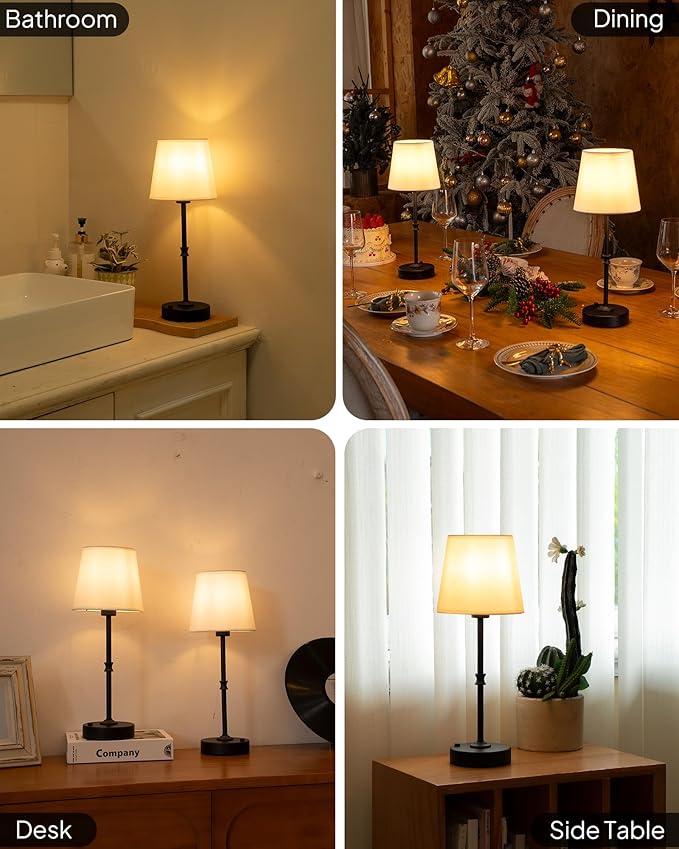 EppieBasic Cordless Table Lamp Rechargeable: Fast Charging & Long Lasting - 2700K Warm Light Vintage Brass Lamps - Dinning Living Room Bedroom - Black