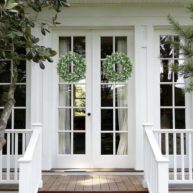 15inch Boxwood Wreath,Artificial Boxwood Wreath for Front Door, Spring Summer Greenery Wreaths for Front Door Farmhouse Wedding Green Year Round Indoor Outdoor