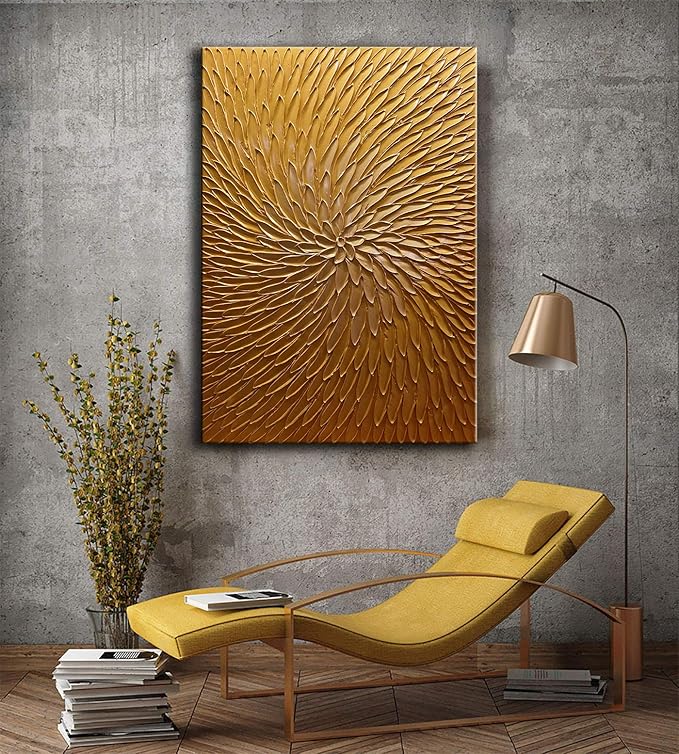 YaSheng Art -24x36inch Large Abstract Art Oil Paintings on Canvas metal golden Gradient color Abstract Artwork Modern Home Decor Canvas Wall Art Ready to Hang for Living Room Bedroom