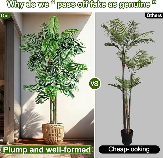 Large Artificial Palm Tree Big Faux Tropical Trees Indoor Outdoor Realistic Floor Plants Tall Fake Plant for Home Living Room Office Decor Porch Outside Patio arboles para Modern Farmhouse decoracion