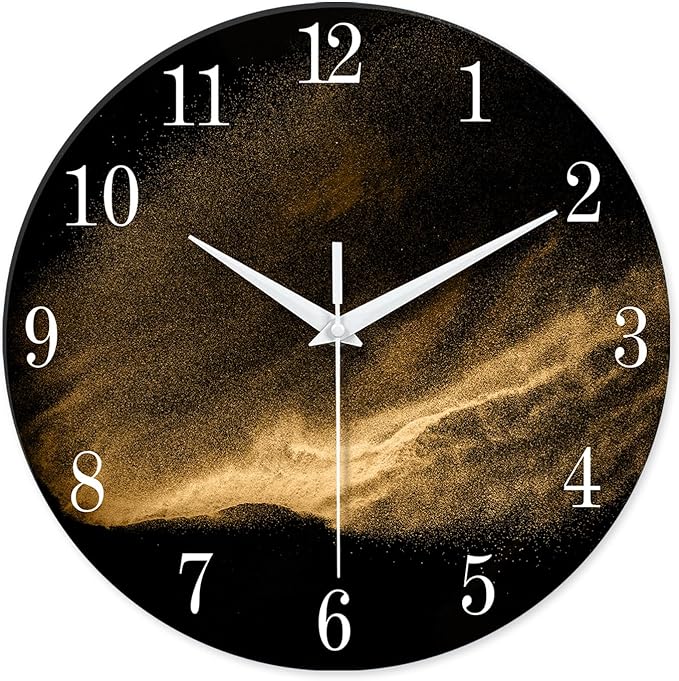 Black and Glod Wall Clocks for Living Room Decor Glass Wall Clock Battery Operated 16 Inch Silent Wall Clock Non Ticking