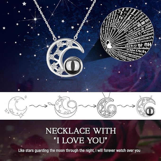Preserved Real Rose with l Love You Necklace Forever Flowers Jewelry Birthday Gifts for Women Mom Wife Grandma Girlfriend Her on Valentines Mothers Day Christmas Anniversary Romantic-Pure White