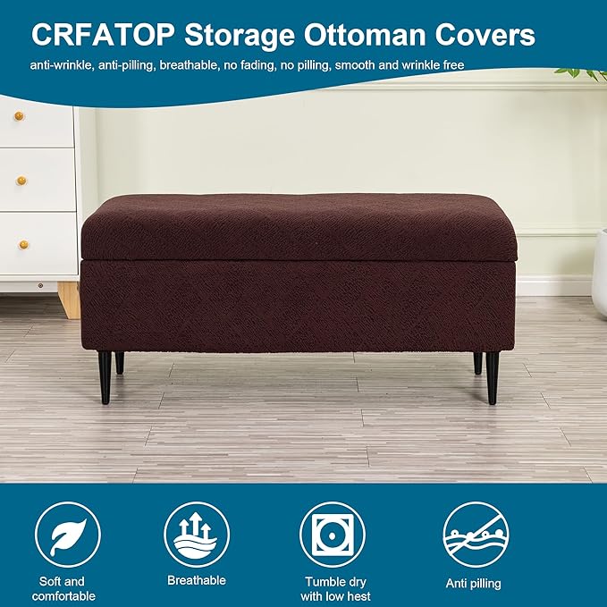 CRFATOP Jacquard Rectangle Ottoman Stool Cover Stretch Folding Storage Footstool Bench Slipcovers Upholstered Foot Chest Chair Covers Washable Entryway Furniture Protector with Elastic Bands,S,Coffee