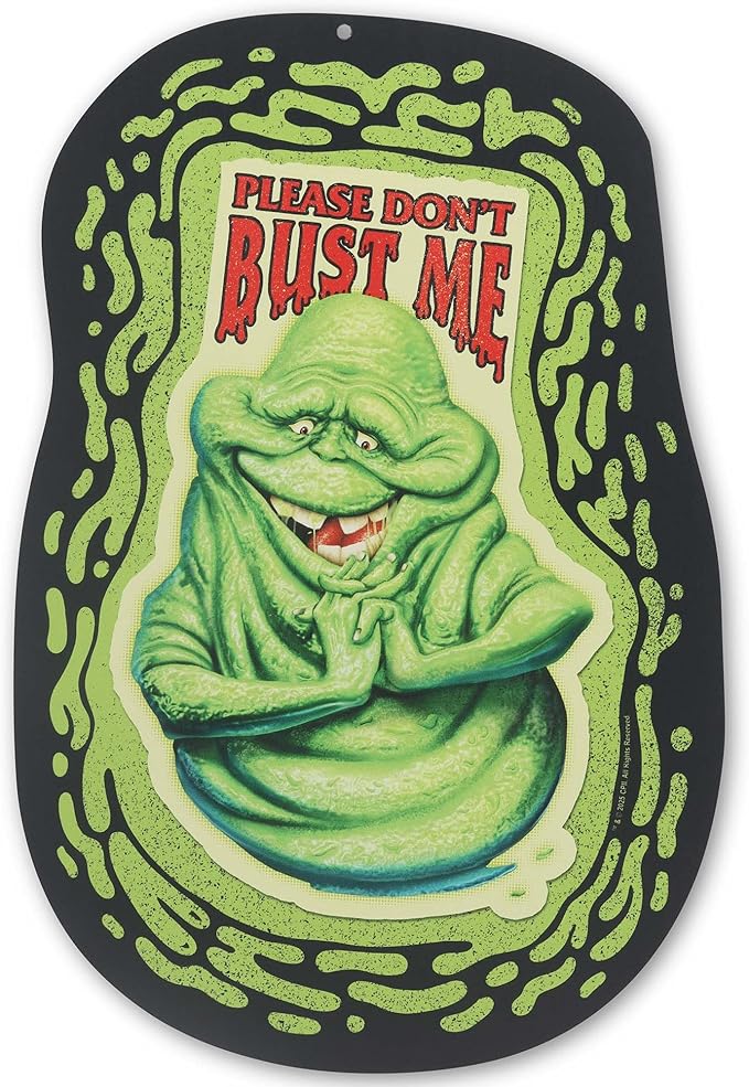 Ghostbusters Slimer Please Don't Bust Me Metal Wall Decor - Fun Ghostbusters Sign for Movie Room or Halloween Decor
