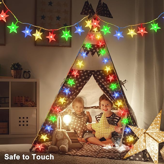 echosari Star String Lights Battery Powered, 13ft 40LED Christmas Star Fairy Light with Timer for Kids Gift Bedroom Wedding Party Decor (Multicolor)