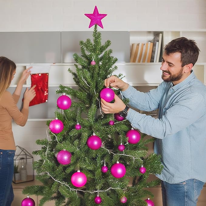 24ct 2.36 Inch Christmas Balls Ornaments for Xmas Christmas Tree - Shatterproof Decor Hanging Ball Set for Holiday Wedding Party Decoration (Rose Red 60mm)